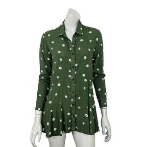 11 1 TYLHO Green Ladybug Print Blouse Long Sleeve Size XS